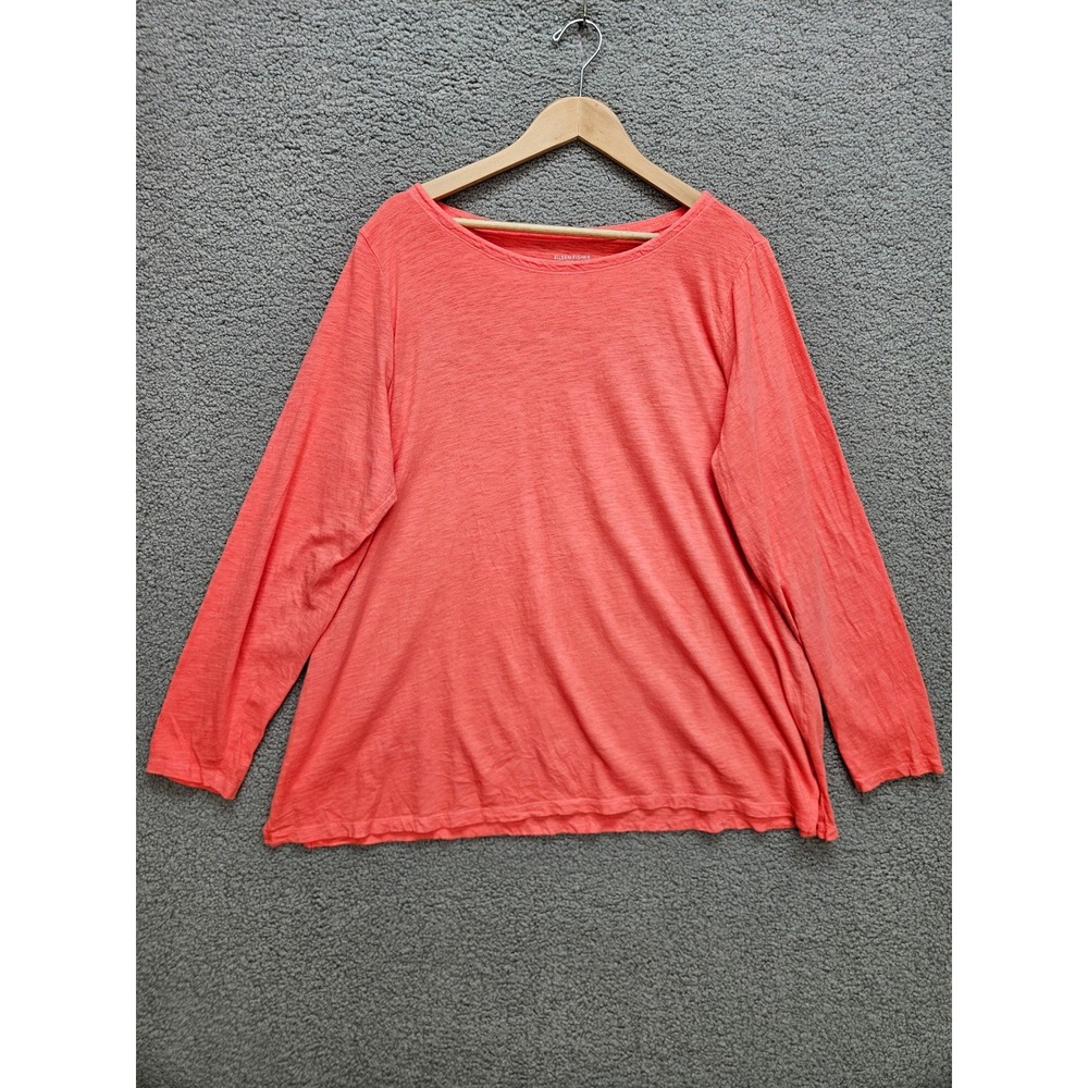 Eileen Fisher Top 2X Coral Pink Organic Cotton Slub Knit Lagenlook Long Sleeve